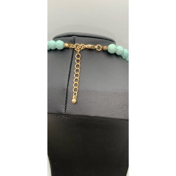 Gold Tone Faceted Faux Turquoise Ocean Blue Rhinestone Statement Necklace - Picture 5 of 5